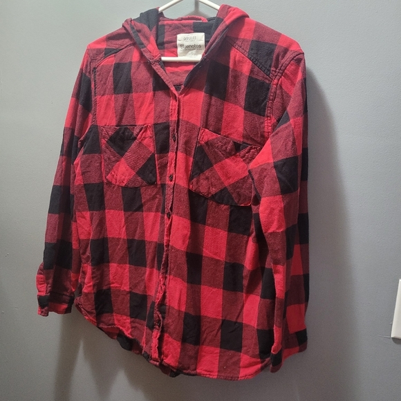 Bluenotes Buffalo Plaid Check Hooded Button Up Shirt L - Picture 1 of 7